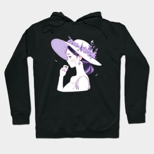 Minimalist line art pretty girl in purple Hoodie